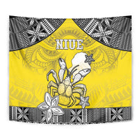 Happy Niue Constitution Day Tapestry Niuean Crab Hiapo Pattern Yellow Version LT05 - Polynesian Pride