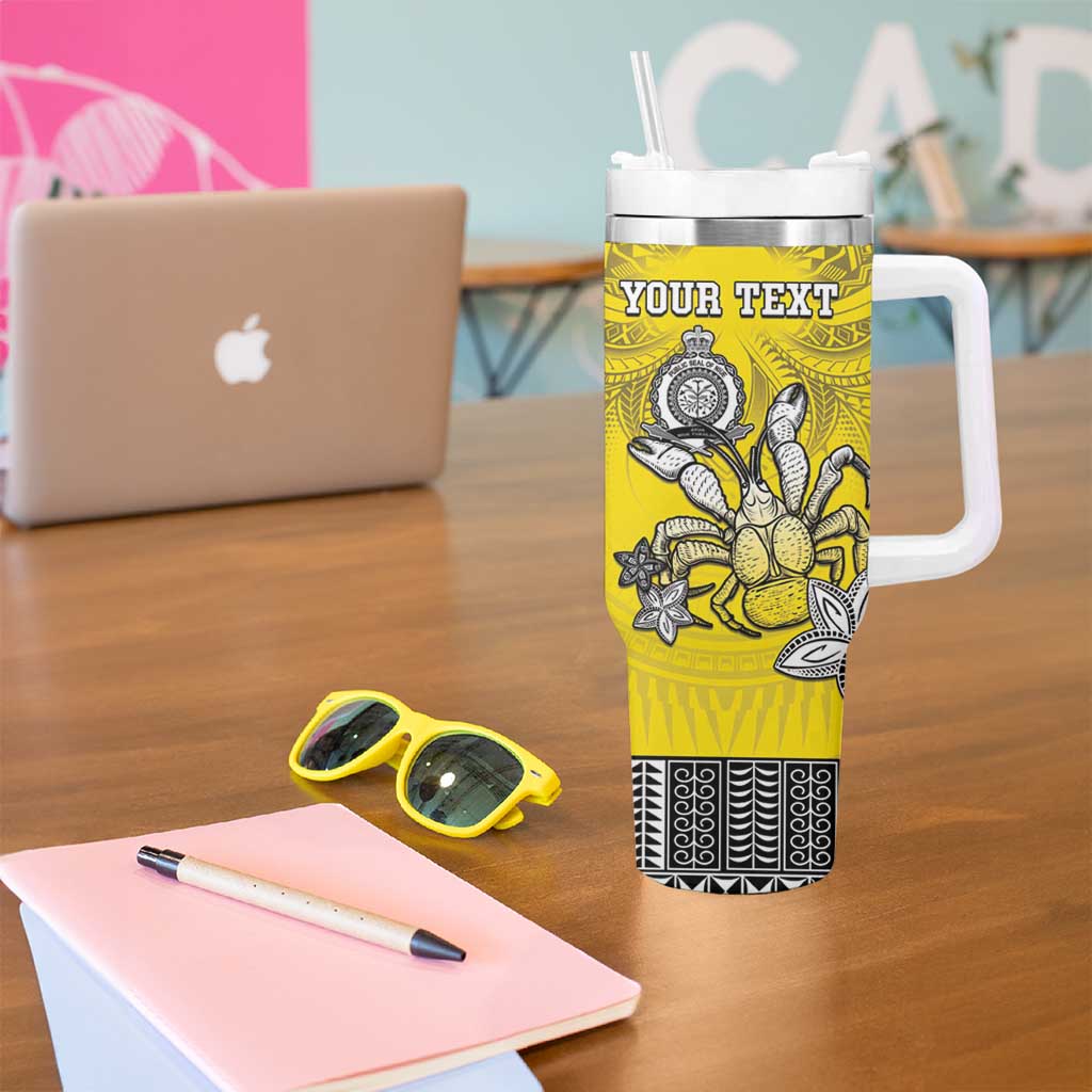 Personalised Happy Niue Constitution Day Tumbler With Handle Niuean Crab Hiapo Pattern Yellow Version LT05 - Polynesian Pride