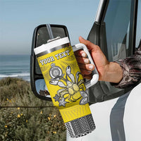 Personalised Happy Niue Constitution Day Tumbler With Handle Niuean Crab Hiapo Pattern Yellow Version LT05 - Polynesian Pride