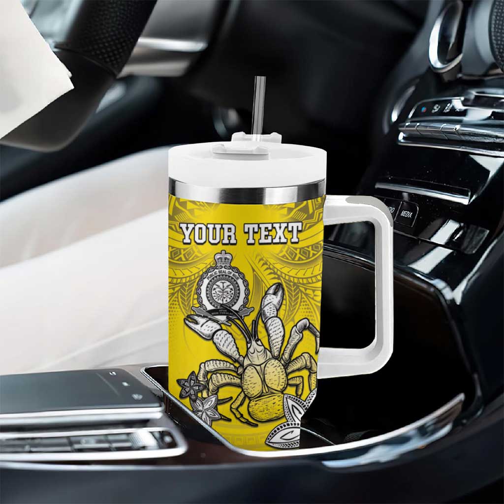 Personalised Happy Niue Constitution Day Tumbler With Handle Niuean Crab Hiapo Pattern Yellow Version LT05 - Polynesian Pride