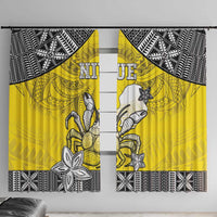 Happy Niue Constitution Day Window Curtain Niuean Crab Hiapo Pattern Yellow Version LT05 With Hooks Yellow - Polynesian Pride