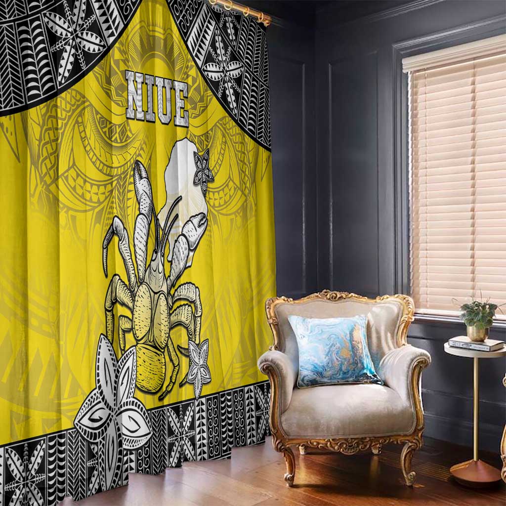 Happy Niue Constitution Day Window Curtain Niuean Crab Hiapo Pattern Yellow Version LT05 - Polynesian Pride