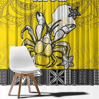 Happy Niue Constitution Day Window Curtain Niuean Crab Hiapo Pattern Yellow Version LT05 - Polynesian Pride
