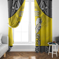 Happy Niue Constitution Day Window Curtain Niuean Crab Hiapo Pattern Yellow Version LT05 - Polynesian Pride
