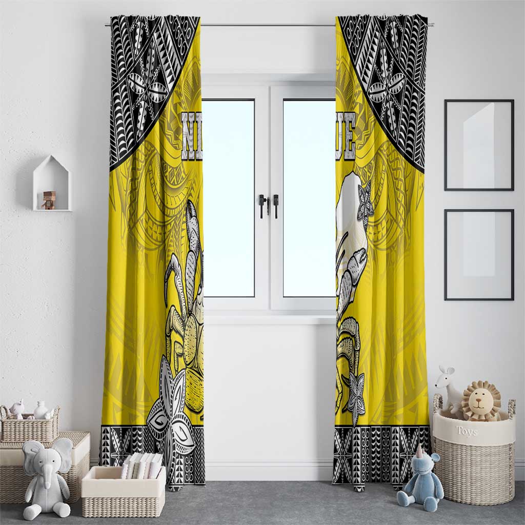 Happy Niue Constitution Day Window Curtain Niuean Crab Hiapo Pattern Yellow Version LT05 - Polynesian Pride