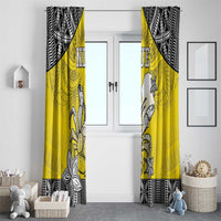 Happy Niue Constitution Day Window Curtain Niuean Crab Hiapo Pattern Yellow Version LT05 - Polynesian Pride