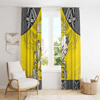 Happy Niue Constitution Day Window Curtain Niuean Crab Hiapo Pattern Yellow Version LT05 - Polynesian Pride