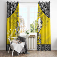 Happy Niue Constitution Day Window Curtain Niuean Crab Hiapo Pattern Yellow Version LT05 - Polynesian Pride