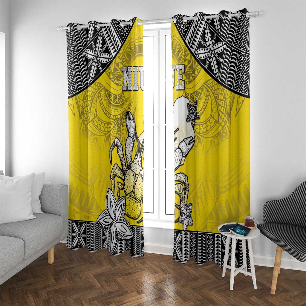 Happy Niue Constitution Day Window Curtain Niuean Crab Hiapo Pattern Yellow Version LT05 With Grommets Yellow - Polynesian Pride