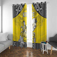 Happy Niue Constitution Day Window Curtain Niuean Crab Hiapo Pattern Yellow Version LT05 With Grommets Yellow - Polynesian Pride