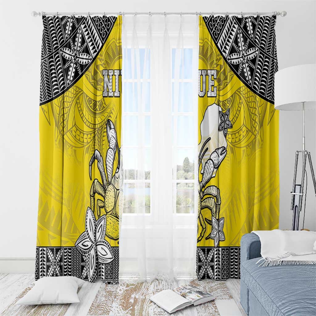 Happy Niue Constitution Day Window Curtain Niuean Crab Hiapo Pattern Yellow Version LT05 - Polynesian Pride