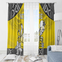 Happy Niue Constitution Day Window Curtain Niuean Crab Hiapo Pattern Yellow Version LT05 - Polynesian Pride