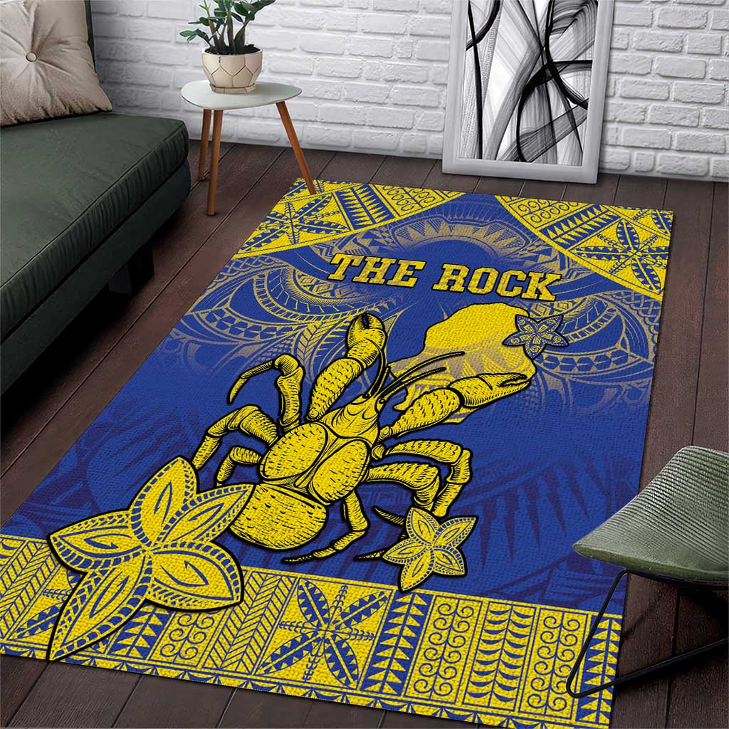 Niue The Rock Area Rug Niuean Crab Hiapo Pattern Blue Version LT05 Blue - Polynesian Pride