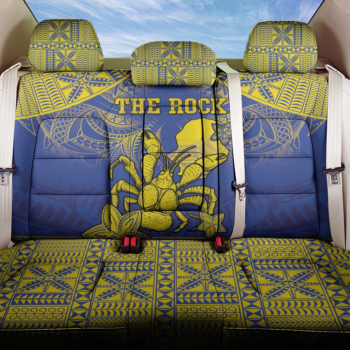 Niue The Rock Back Car Seat Cover Niuean Crab Hiapo Pattern Blue Version LT05 One Size Blue - Polynesian Pride