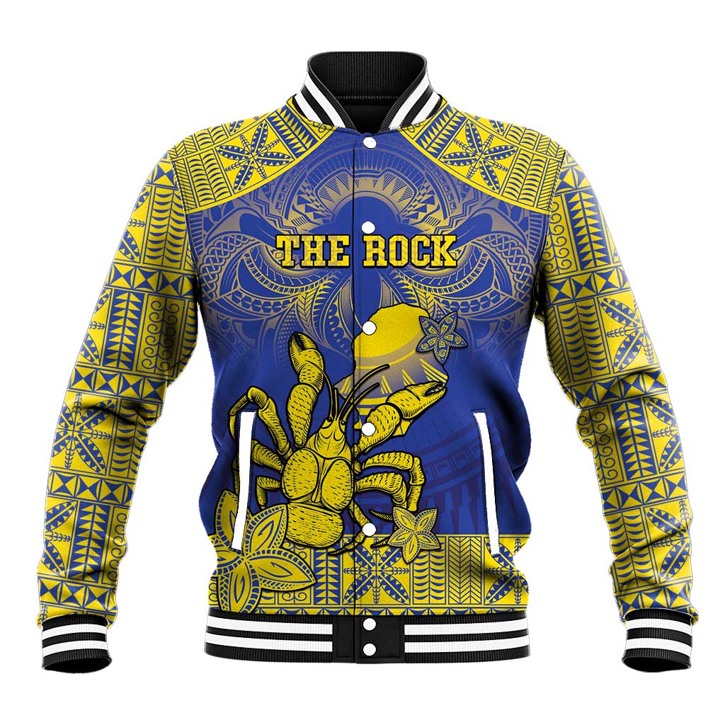 Personalised Niue The Rock Baseball Jacket Niuean Crab Hiapo Pattern Blue Version LT05 Unisex Blue - Polynesian Pride
