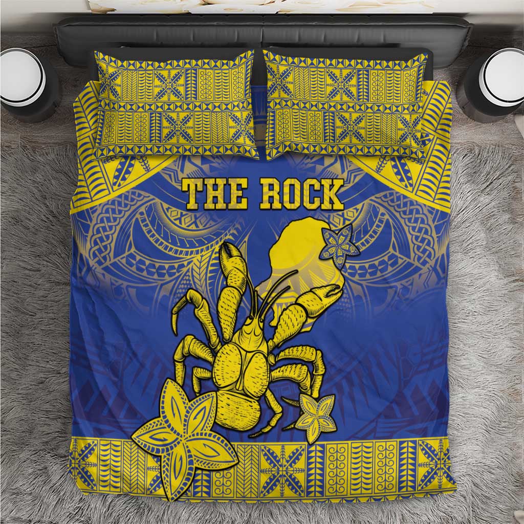 Niue The Rock Bedding Set Niuean Crab Hiapo Pattern Blue Version LT05 Blue - Polynesian Pride