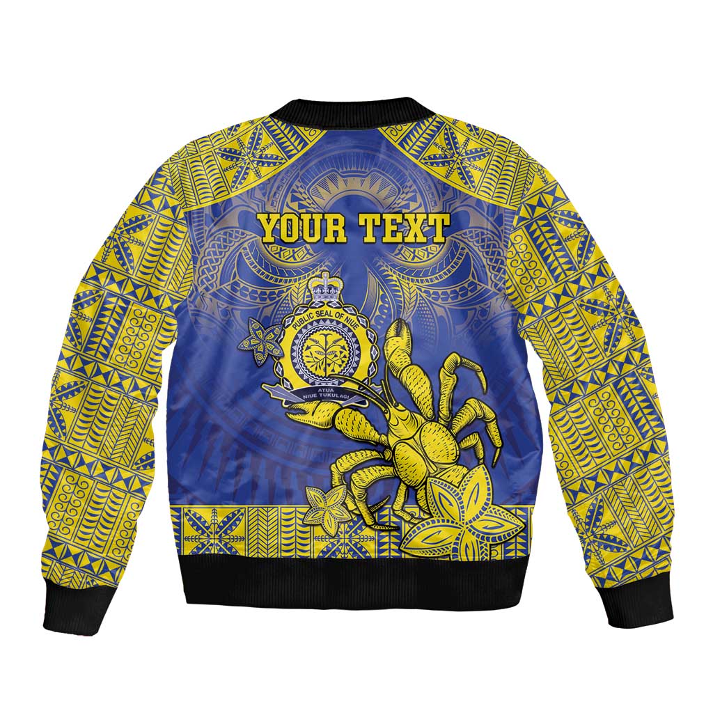Personalised Niue The Rock Bomber Jacket Niuean Crab Hiapo Pattern Blue Version LT05 - Polynesian Pride
