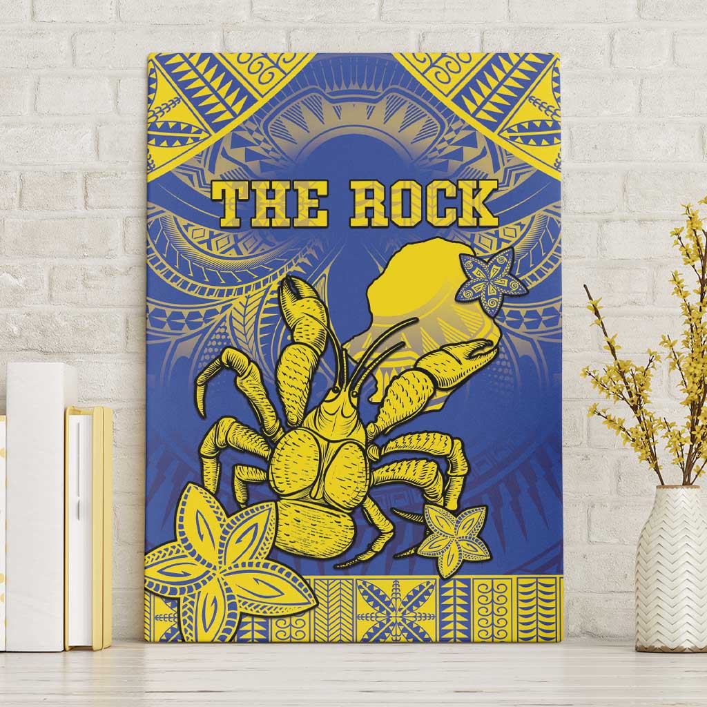 Niue The Rock Canvas Wall Art Niuean Crab Hiapo Pattern Blue Version LT05 Without Frame Blue - Polynesian Pride