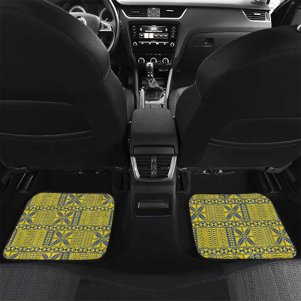 Niue The Rock Car Mats Niuean Crab Hiapo Pattern Blue Version LT05 Set 2pcs - Back Blue - Polynesian Pride
