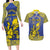 Personalised Niue The Rock Couples Matching Long Sleeve Bodycon Dress and Hawaiian Shirt Niuean Crab Hiapo Pattern Blue Version