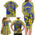 Personalised Niue The Rock Family Matching Long Sleeve Bodycon Dress and Hawaiian Shirt Niuean Crab Hiapo Pattern Blue Version