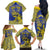 Personalised Niue The Rock Family Matching Off The Shoulder Long Sleeve Dress and Hawaiian Shirt Niuean Crab Hiapo Pattern Blue Version