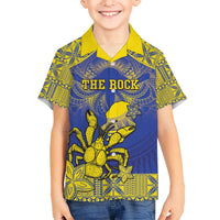 Personalised Niue The Rock Kid Hawaiian Shirt Niuean Crab Hiapo Pattern Blue Version LT05 Kid Blue - Polynesian Pride