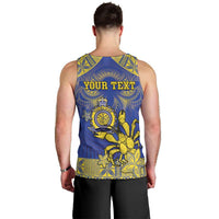 Personalised Niue The Rock Men Tank Top Niuean Crab Hiapo Pattern Blue Version LT05 - Polynesian Pride