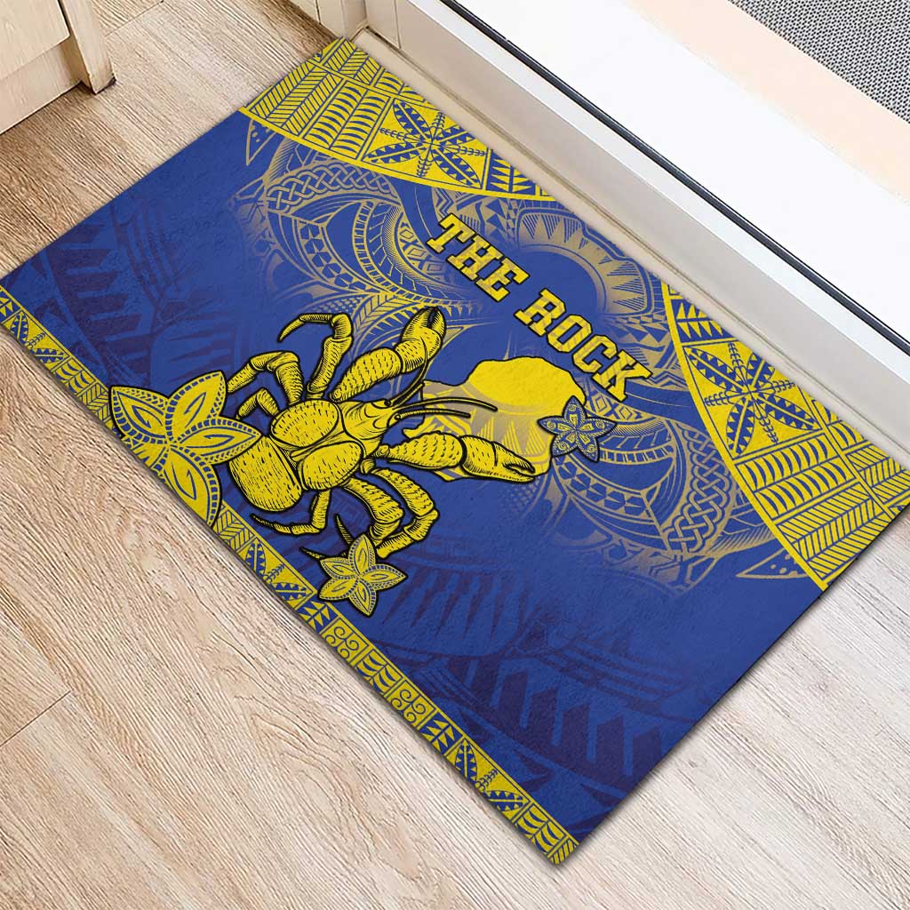 Niue The Rock Rubber Doormat Niuean Crab Hiapo Pattern Blue Version LT05 - Polynesian Pride