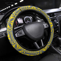 Niue The Rock Steering Wheel Cover Niuean Crab Hiapo Pattern Blue Version LT05 Universal Fit Blue - Polynesian Pride