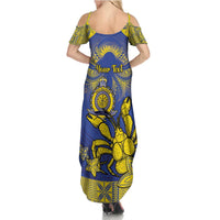 Personalised Niue The Rock Summer Maxi Dress Niuean Crab Hiapo Pattern Blue Version LT05 - Polynesian Pride