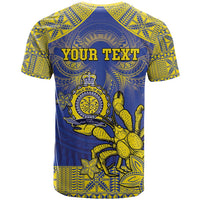 Personalised Niue The Rock T Shirt Niuean Crab Hiapo Pattern Blue Version LT05 - Polynesian Pride