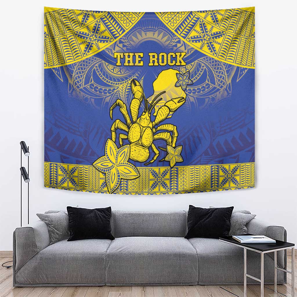 Niue The Rock Tapestry Niuean Crab Hiapo Pattern Blue Version LT05 Blue - Polynesian Pride