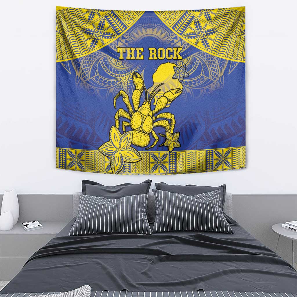 Niue The Rock Tapestry Niuean Crab Hiapo Pattern Blue Version LT05 - Polynesian Pride