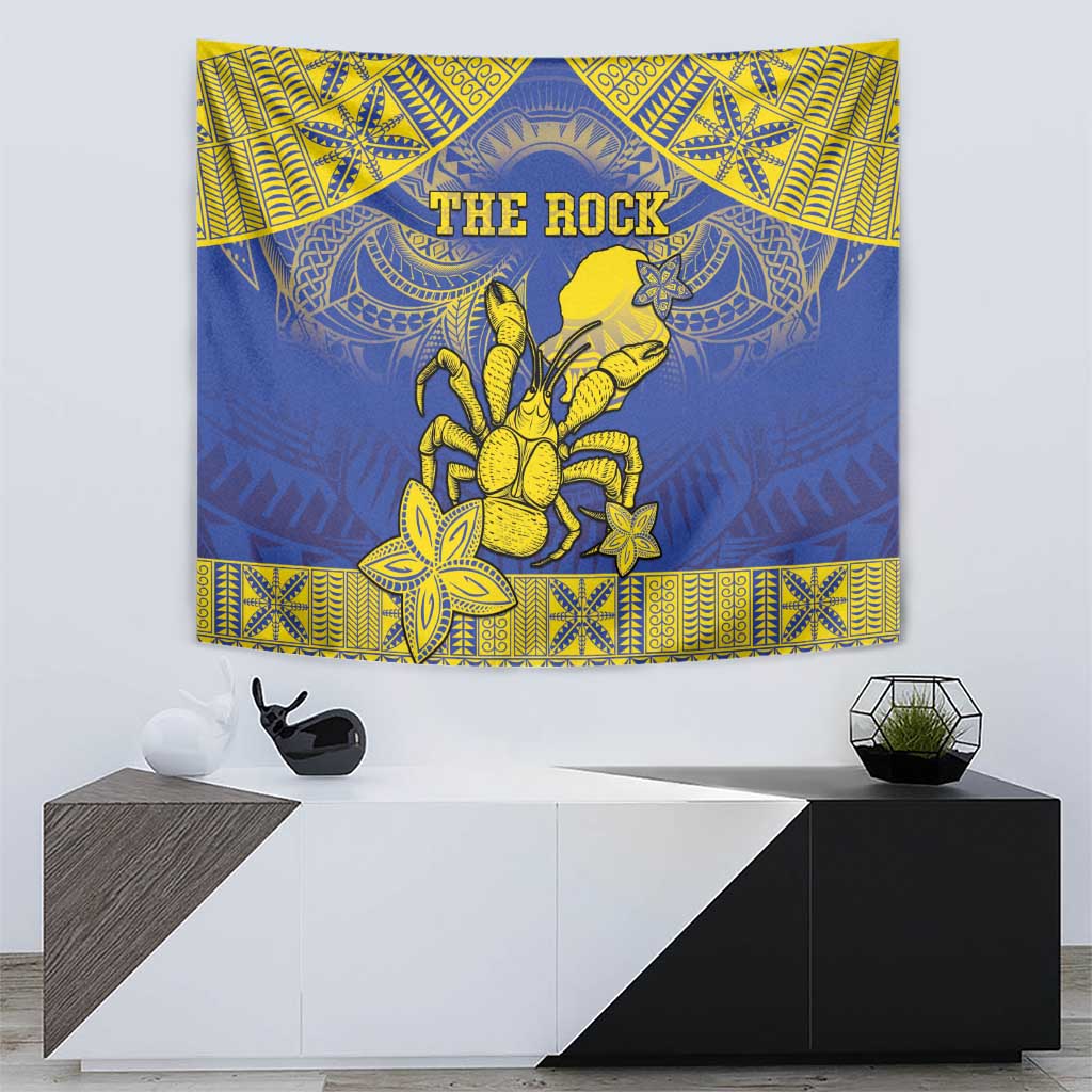 Niue The Rock Tapestry Niuean Crab Hiapo Pattern Blue Version LT05 - Polynesian Pride