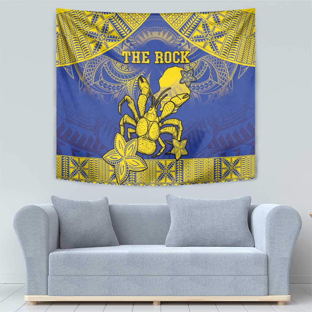 Niue The Rock Tapestry Niuean Crab Hiapo Pattern Blue Version LT05 - Polynesian Pride