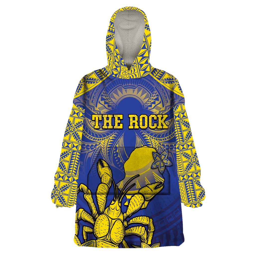 Personalised Niue The Rock Wearable Blanket Hoodie Niuean Crab Hiapo Pattern Blue Version LT05 One Size Blue - Polynesian Pride