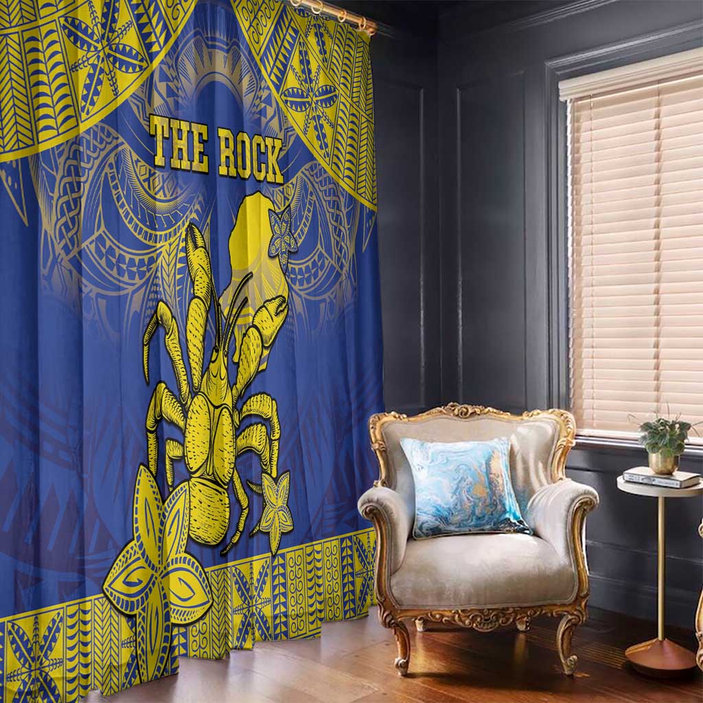 Niue The Rock Window Curtain Niuean Crab Hiapo Pattern Blue Version LT05 - Polynesian Pride
