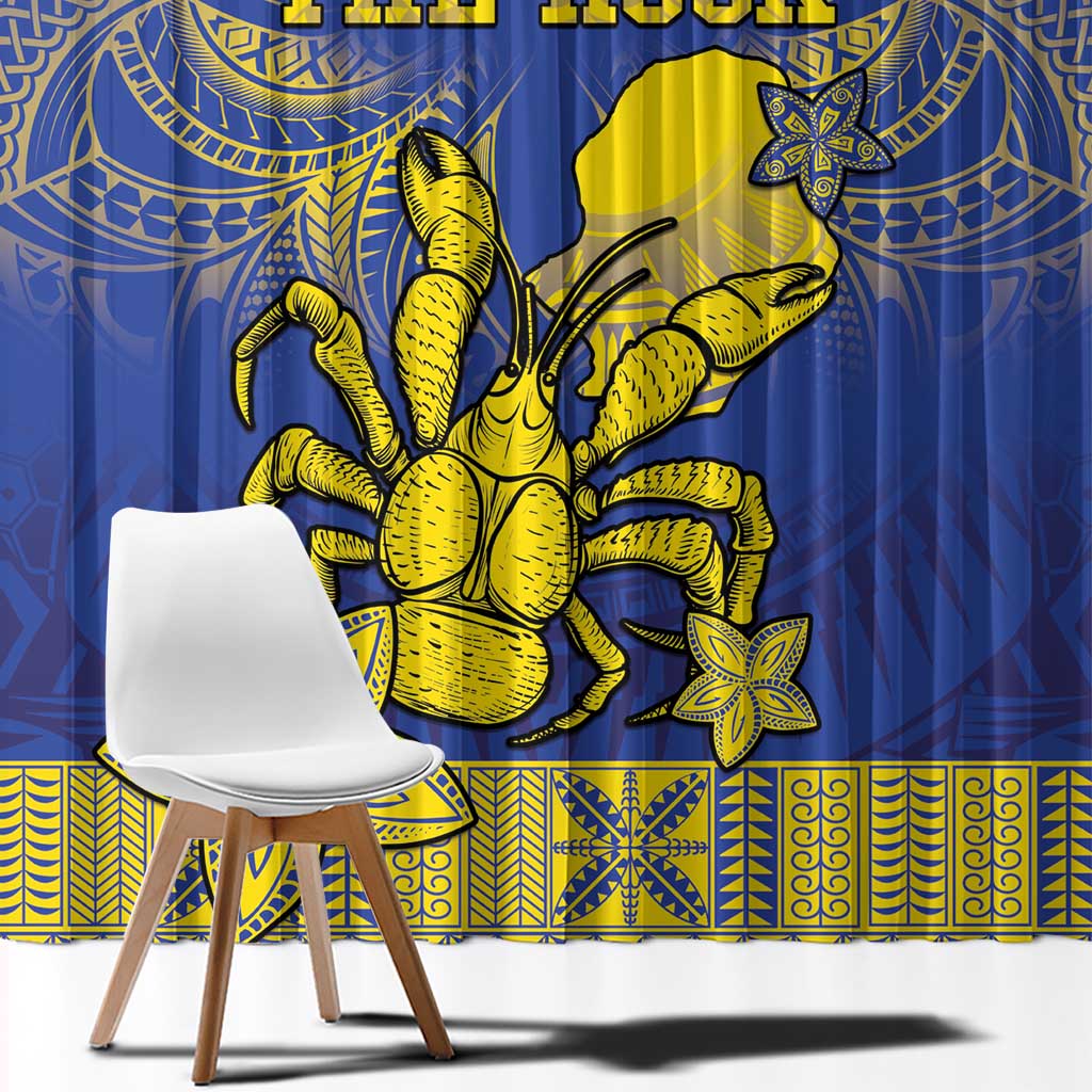 Niue The Rock Window Curtain Niuean Crab Hiapo Pattern Blue Version LT05 - Polynesian Pride