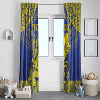 Niue The Rock Window Curtain Niuean Crab Hiapo Pattern Blue Version LT05 - Polynesian Pride