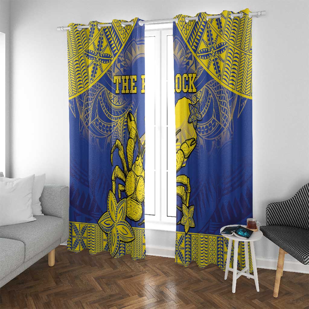 Niue The Rock Window Curtain Niuean Crab Hiapo Pattern Blue Version LT05 With Grommets Blue - Polynesian Pride