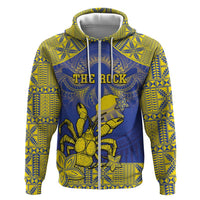 Personalised Niue The Rock Zip Hoodie Niuean Crab Hiapo Pattern Blue Version LT05 Zip Hoodie Blue - Polynesian Pride