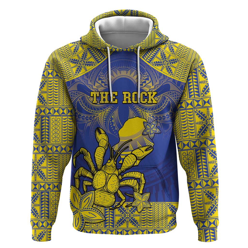 Personalised Niue The Rock Zip Hoodie Niuean Crab Hiapo Pattern Blue Version LT05 Pullover Hoodie Blue - Polynesian Pride