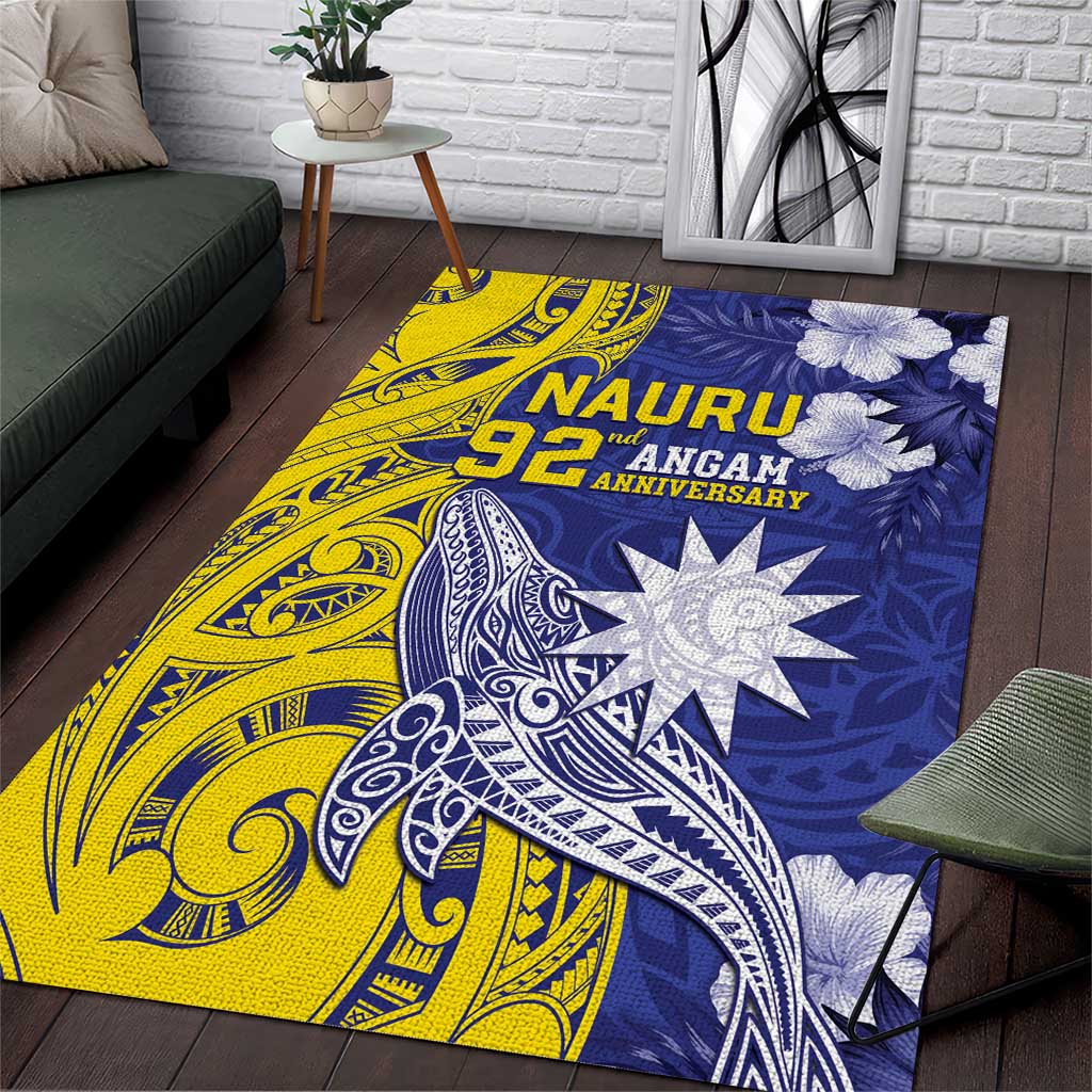 Nauru 92nd Anniversary Of Angam Area Rug Polynesian Whale Pattern LT05 Blue - Polynesian Pride