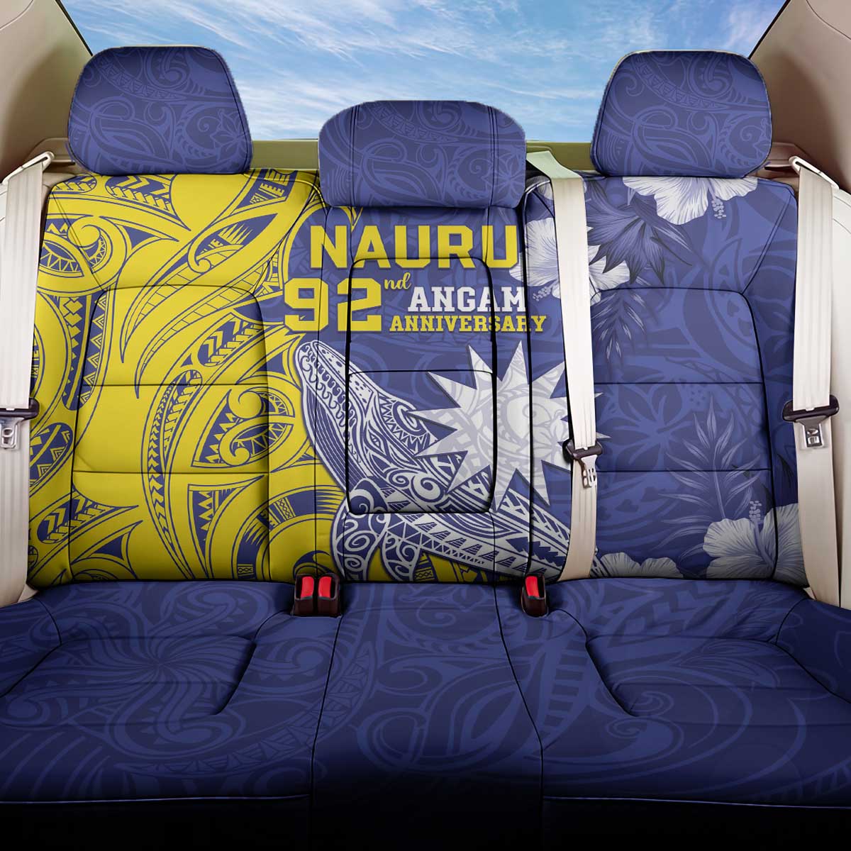 Nauru 92nd Anniversary Of Angam Back Car Seat Cover Polynesian Whale Pattern LT05 One Size Blue - Polynesian Pride