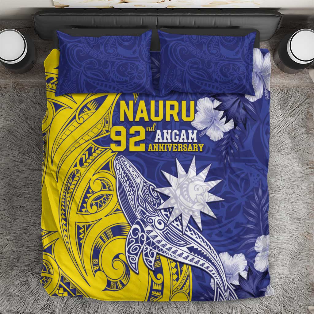 Nauru 92nd Anniversary Of Angam Bedding Set Polynesian Whale Pattern LT05 Blue - Polynesian Pride
