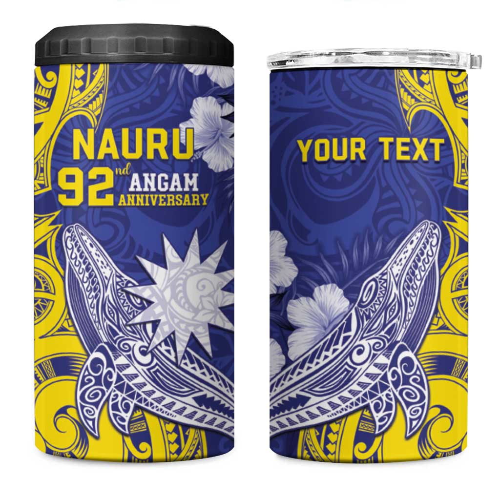 Personalised Nauru 92nd Anniversary Of Angam 4 in 1 Can Cooler Tumbler Polynesian Whale Pattern LT05 One Size: 16 oz Blue - Polynesian Pride
