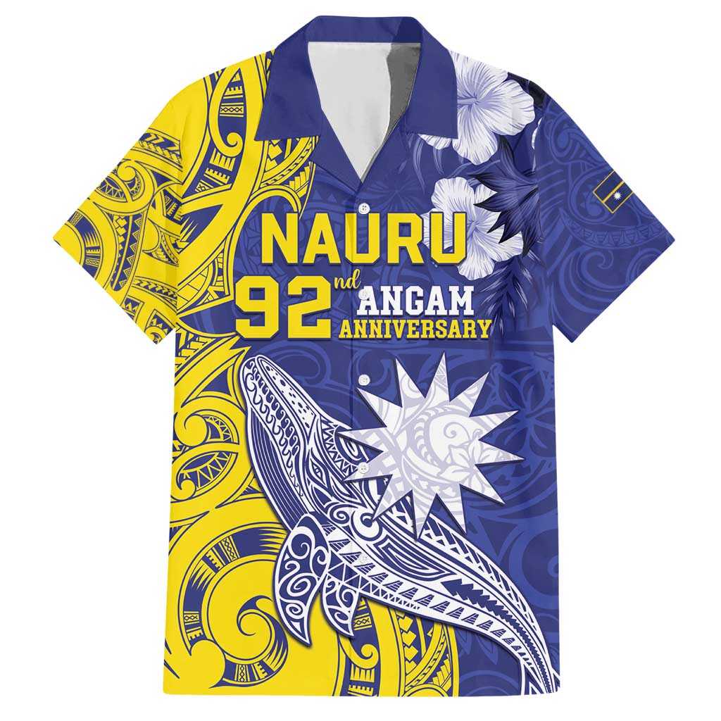 Personalised Nauru 92nd Anniversary Of Angam Hawaiian Shirt Polynesian Whale Pattern LT05 Blue - Polynesian Pride