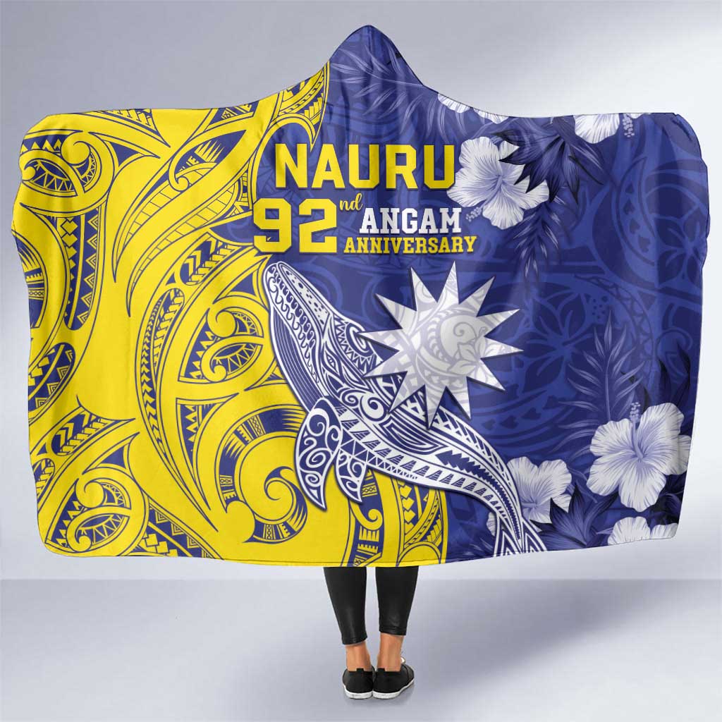 Nauru 92nd Anniversary Of Angam Hooded Blanket Polynesian Whale Pattern LT05 One Size Blue - Polynesian Pride