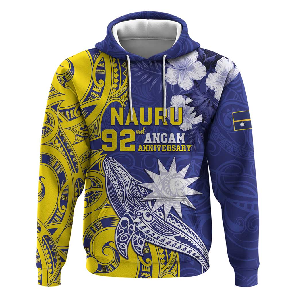Personalised Nauru 92nd Anniversary Of Angam Hoodie Polynesian Whale Pattern LT05 Pullover Hoodie Blue - Polynesian Pride